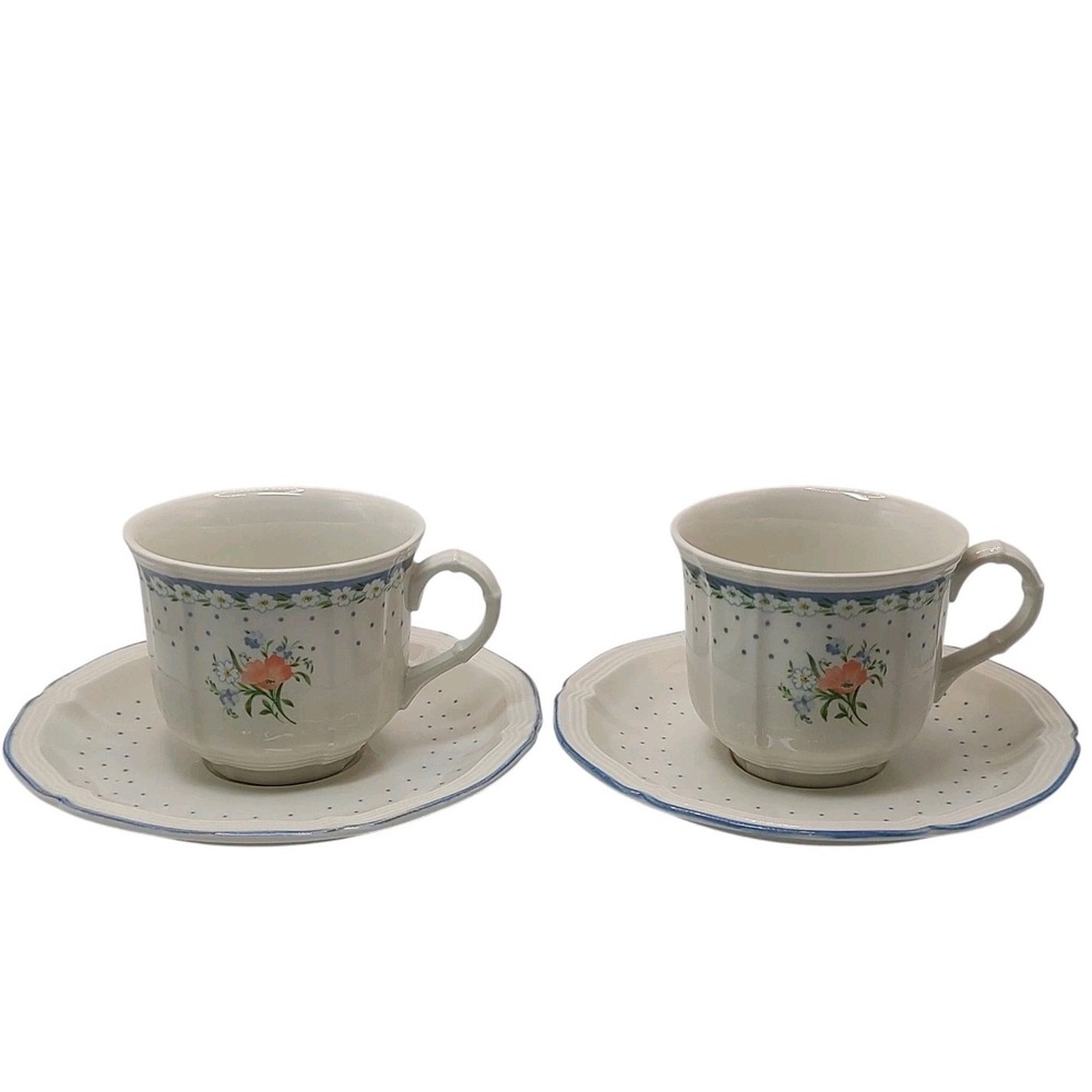 Vintage Villeroy‎ and Boch Teacups and Saucers Romantica Floral Four Piece Set